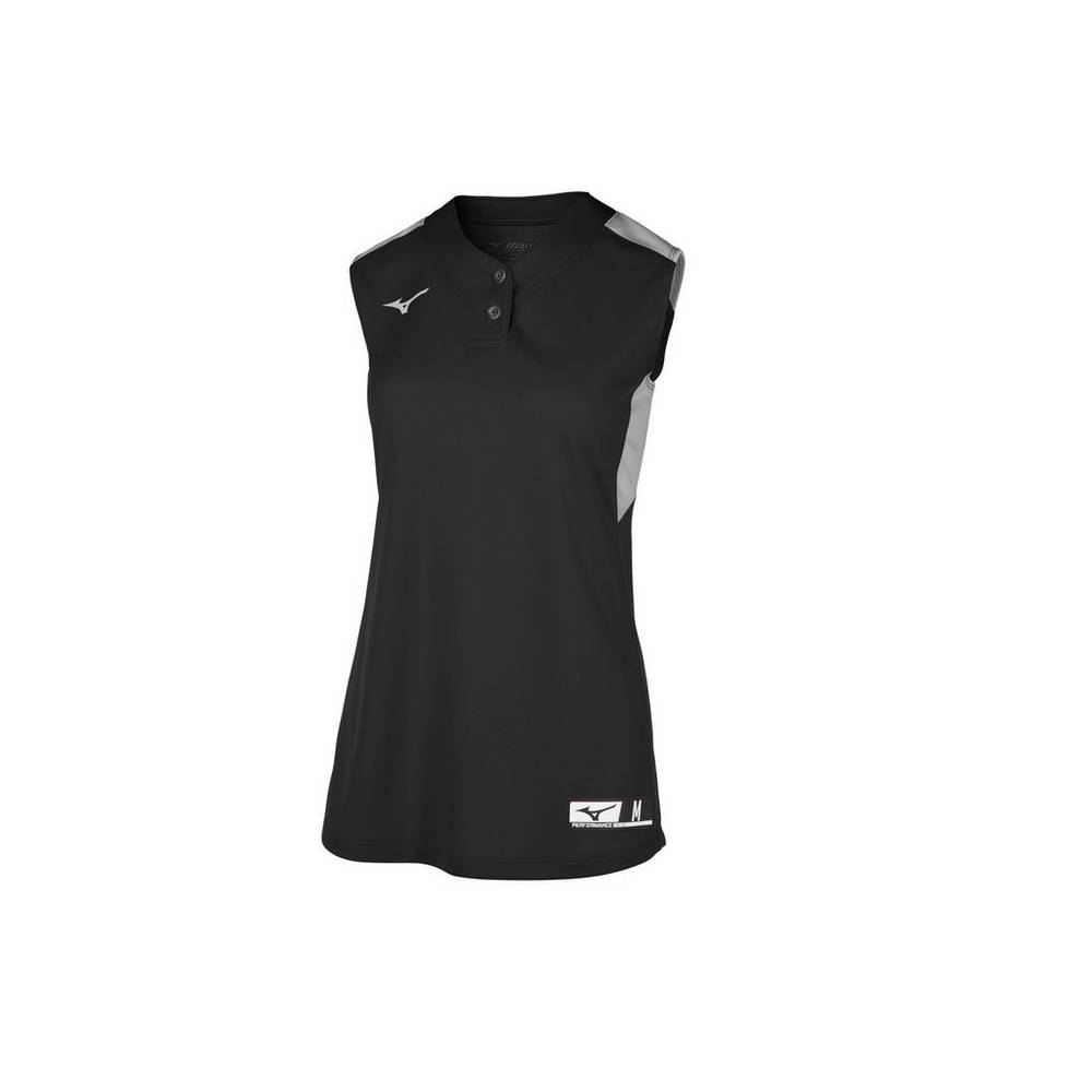 Mizuno Women's Aerolite 2-Button Sleeveless Softball Jersey Black/Grey (350721-PYO)